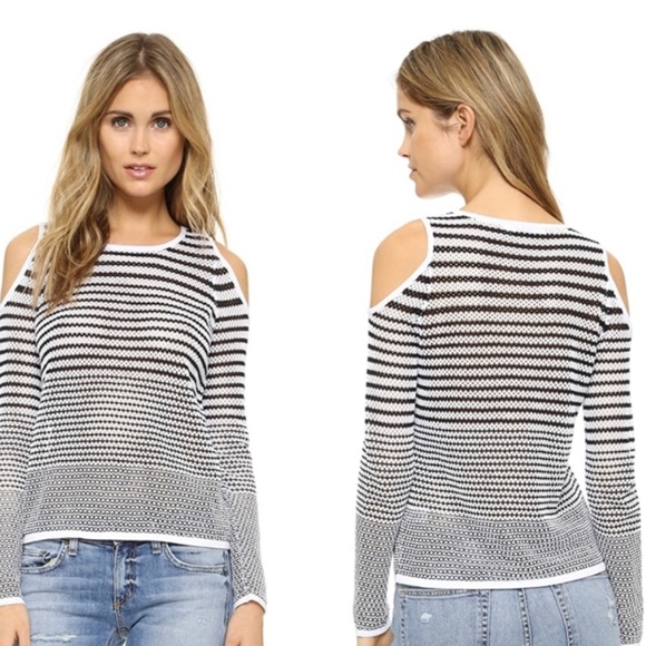 Rag and Bone Black White Stripe Semi-Sheer Cold Shoulder Sweater Size Medium - Picture 1 of 7
